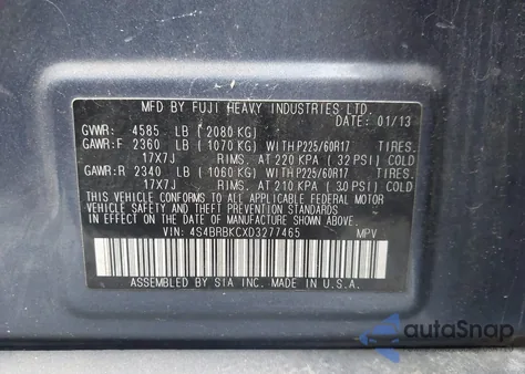 2013 Subaru Outback 2.5I Limited z USA, uszkodzony, nr VIN 4S4BRBKCXD3277465